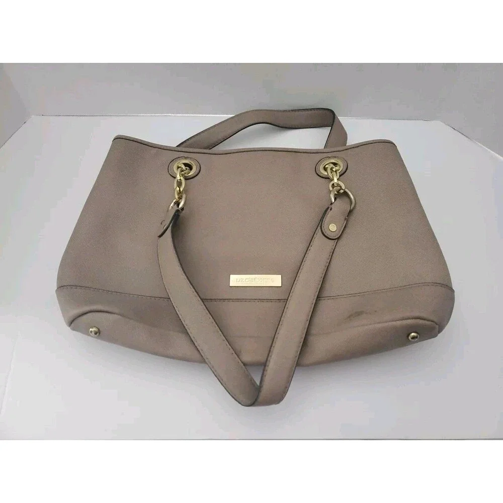 Liz Claiborne Black Leather Purse Gold Accents